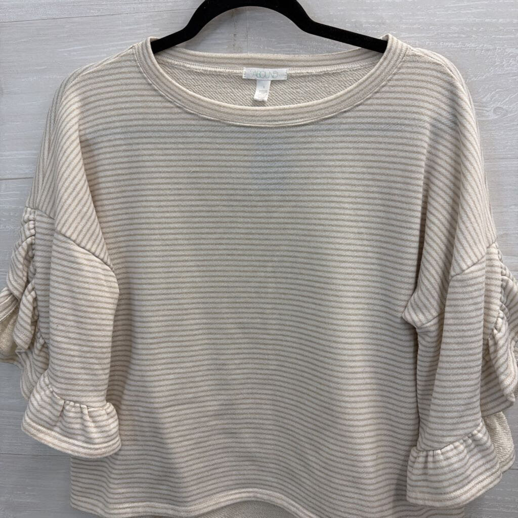Abound White/ Beige Striped Short Sleeve Boxy Top Small