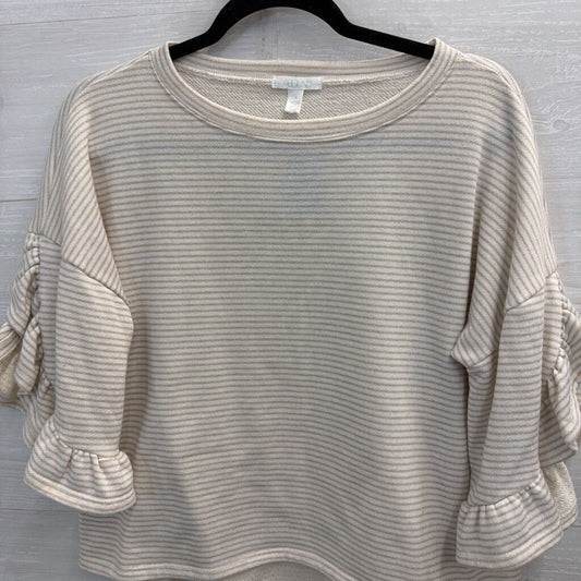 Abound White/ Beige Striped Short Sleeve Boxy Top Small