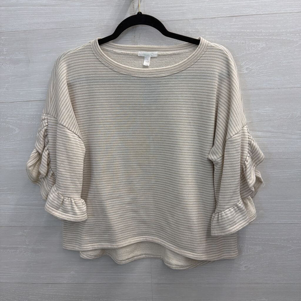 Abound White/ Beige Striped Short Sleeve Boxy Top Small