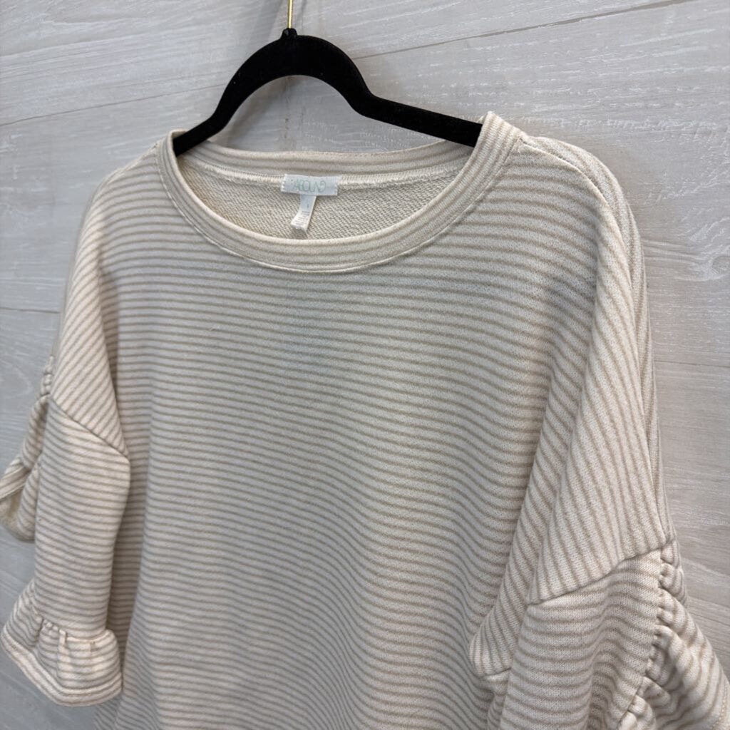 Abound White/ Beige Striped Short Sleeve Boxy Top Small