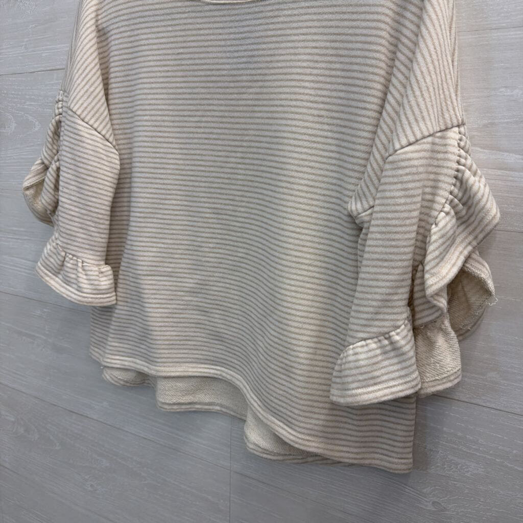 Abound White/ Beige Striped Short Sleeve Boxy Top Small