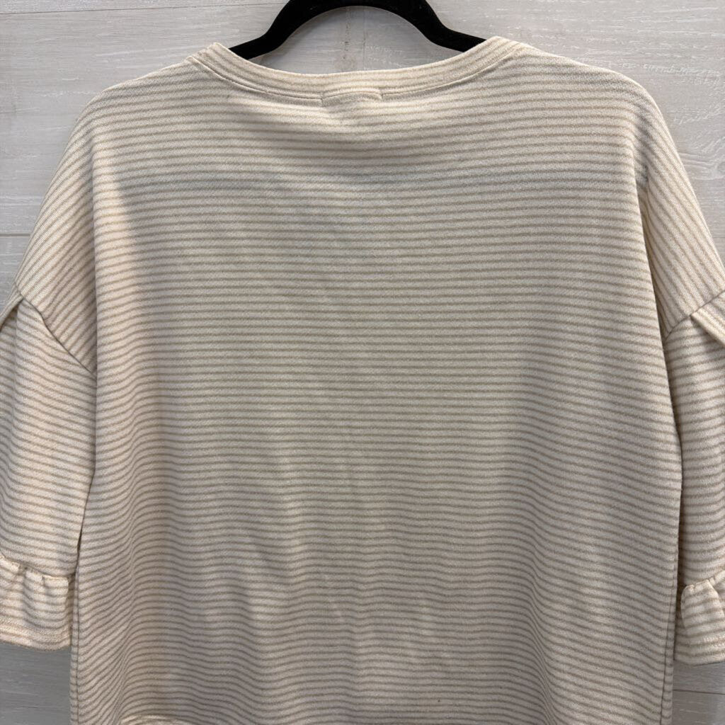 Abound White/ Beige Striped Short Sleeve Boxy Top Small