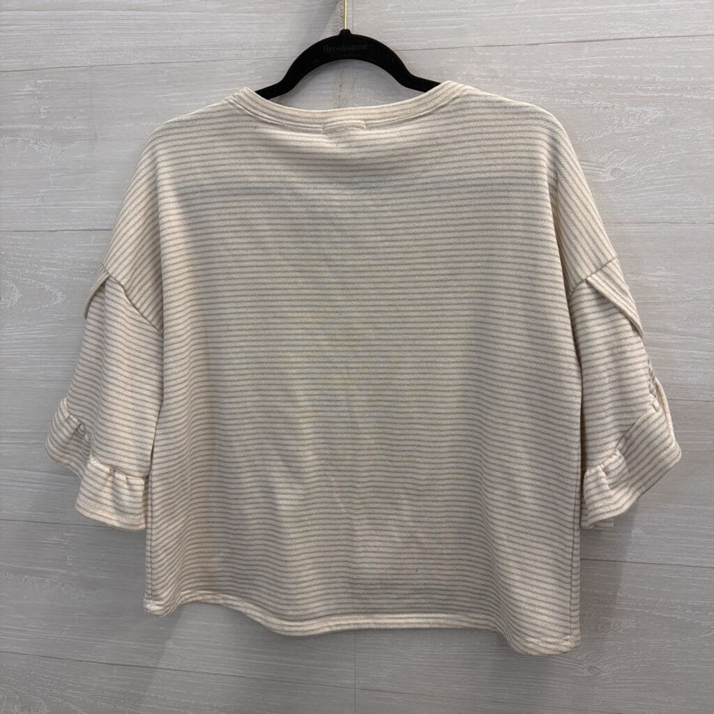 Abound White/ Beige Striped Short Sleeve Boxy Top Small