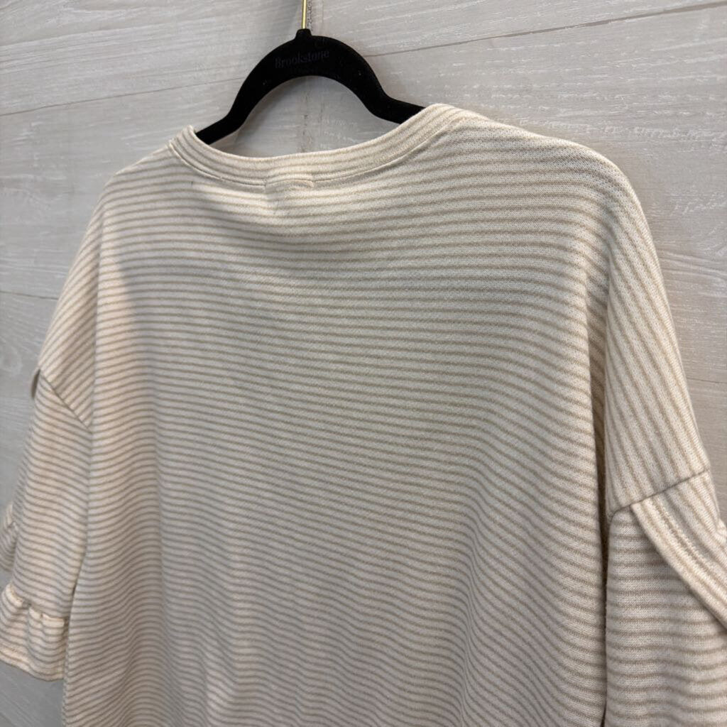 Abound White/ Beige Striped Short Sleeve Boxy Top Small