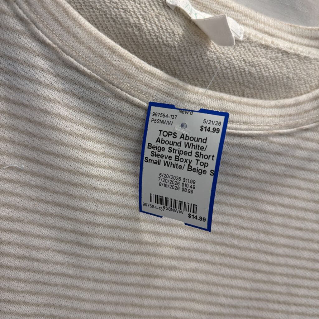 Abound White/ Beige Striped Short Sleeve Boxy Top Small