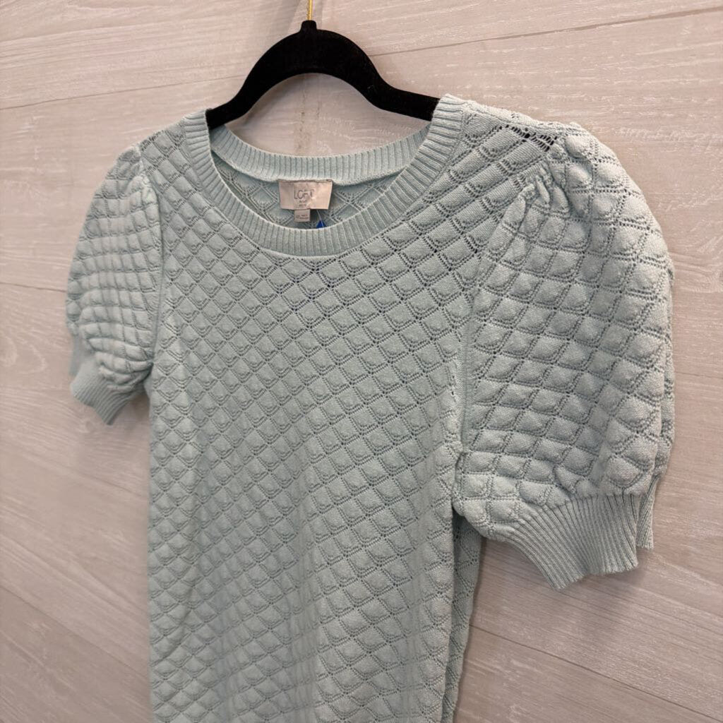 Loft Blue Knit Short Puff Sleeve Top Extra Small Petite