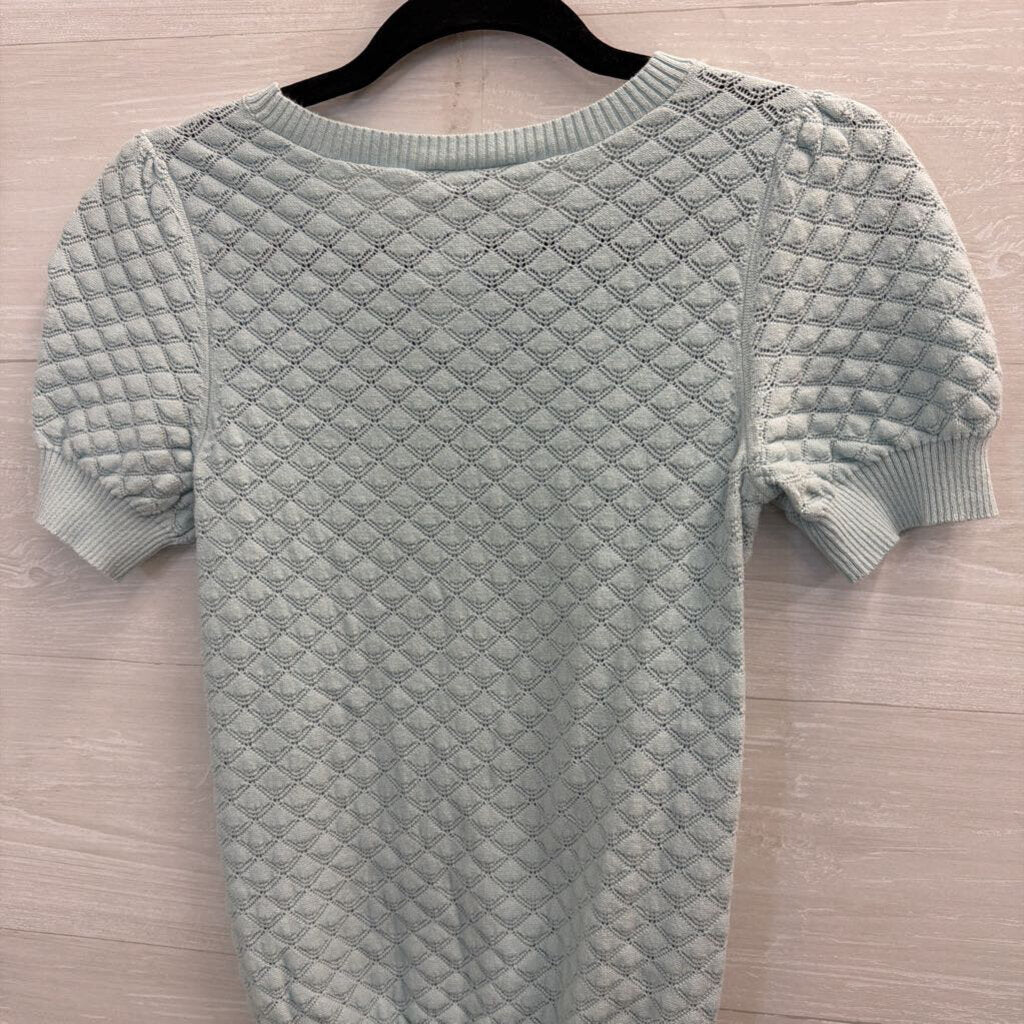 Loft Blue Knit Short Puff Sleeve Top Extra Small Petite