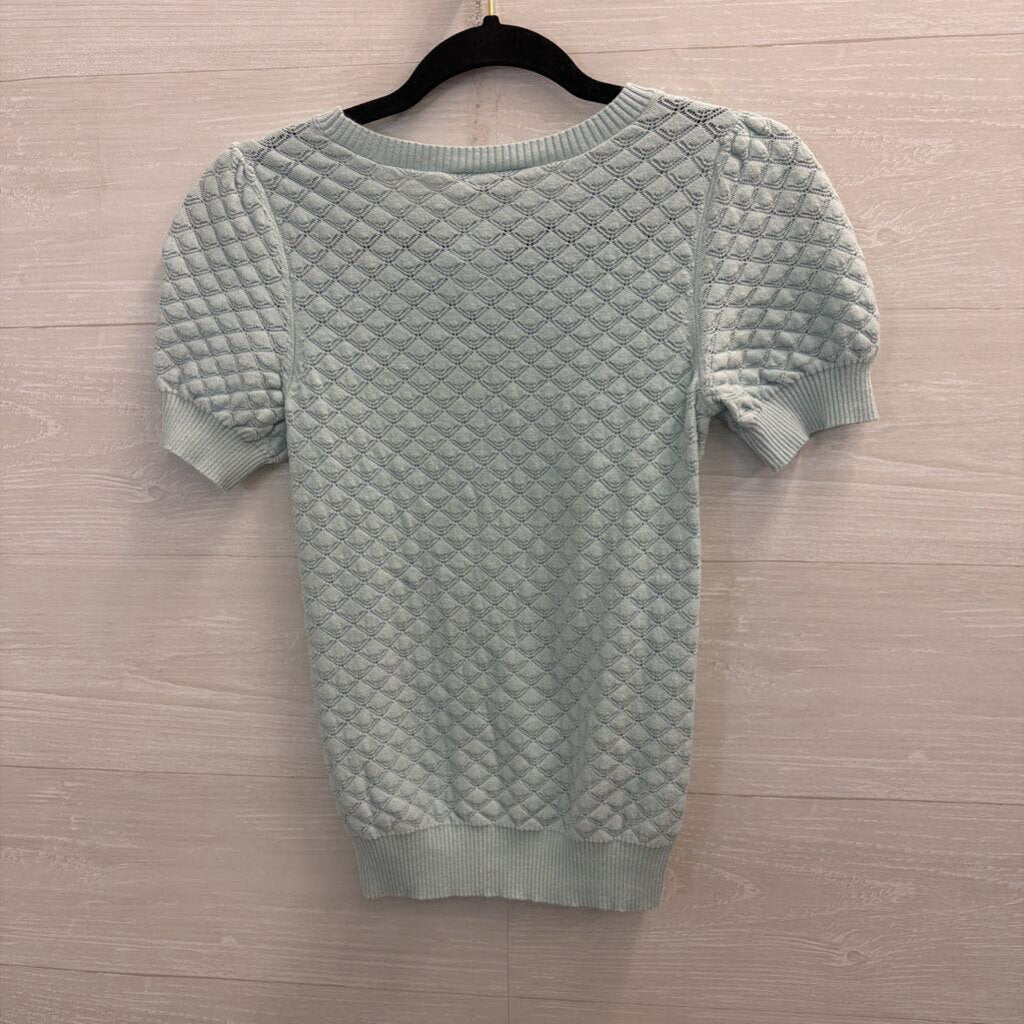 Loft Blue Knit Short Puff Sleeve Top Extra Small Petite