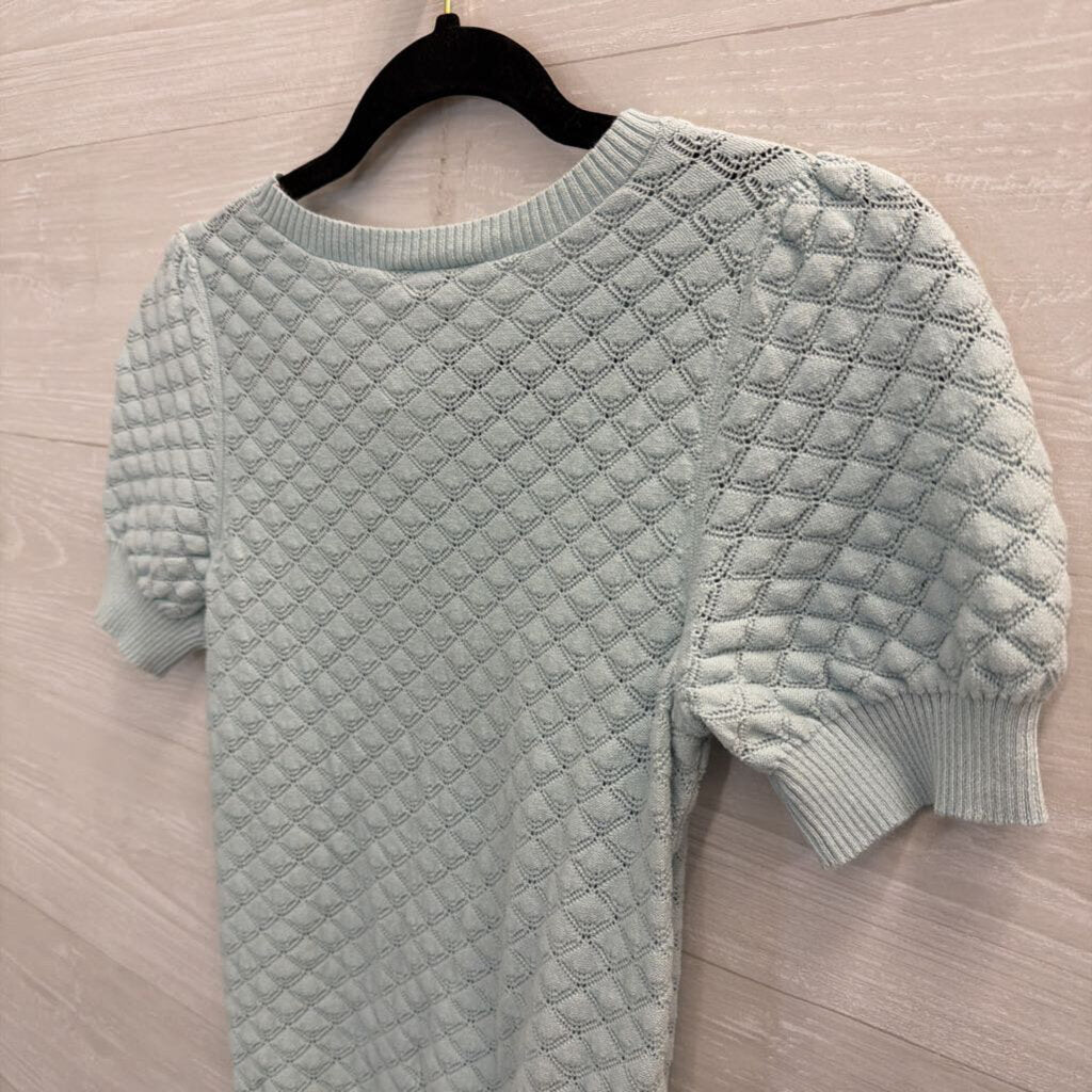 Loft Blue Knit Short Puff Sleeve Top Extra Small Petite