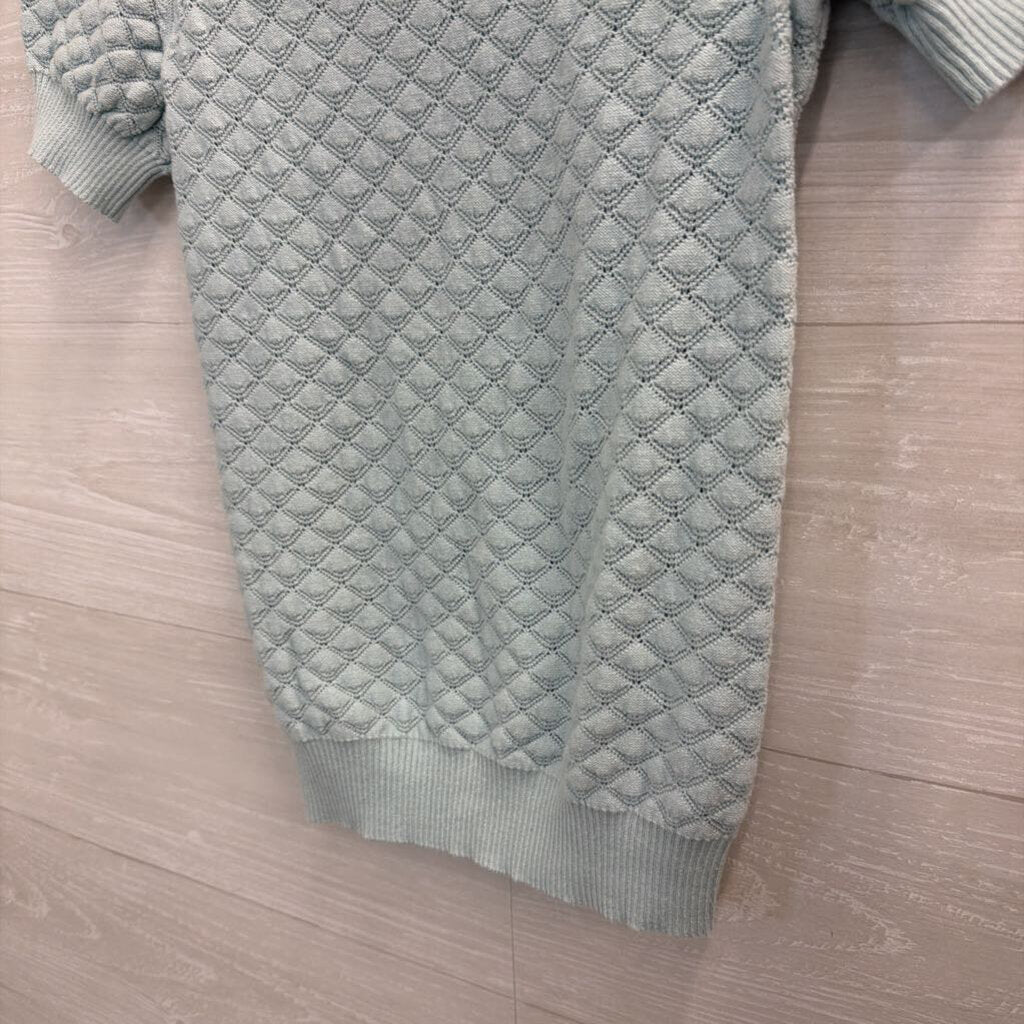 Loft Blue Knit Short Puff Sleeve Top Extra Small Petite