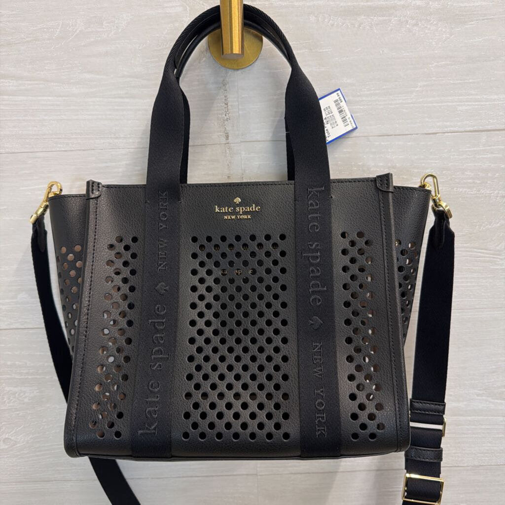 Kate Spade Black Kip Perforated Leather Tote Purse