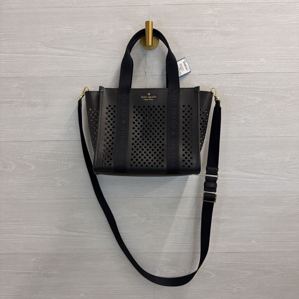 Kate Spade Black Kip Perforated Leather Tote Purse