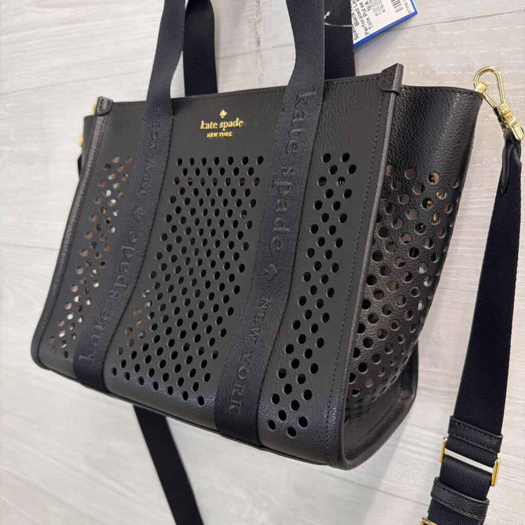 Kate Spade Black Kip Perforated Leather Tote Purse