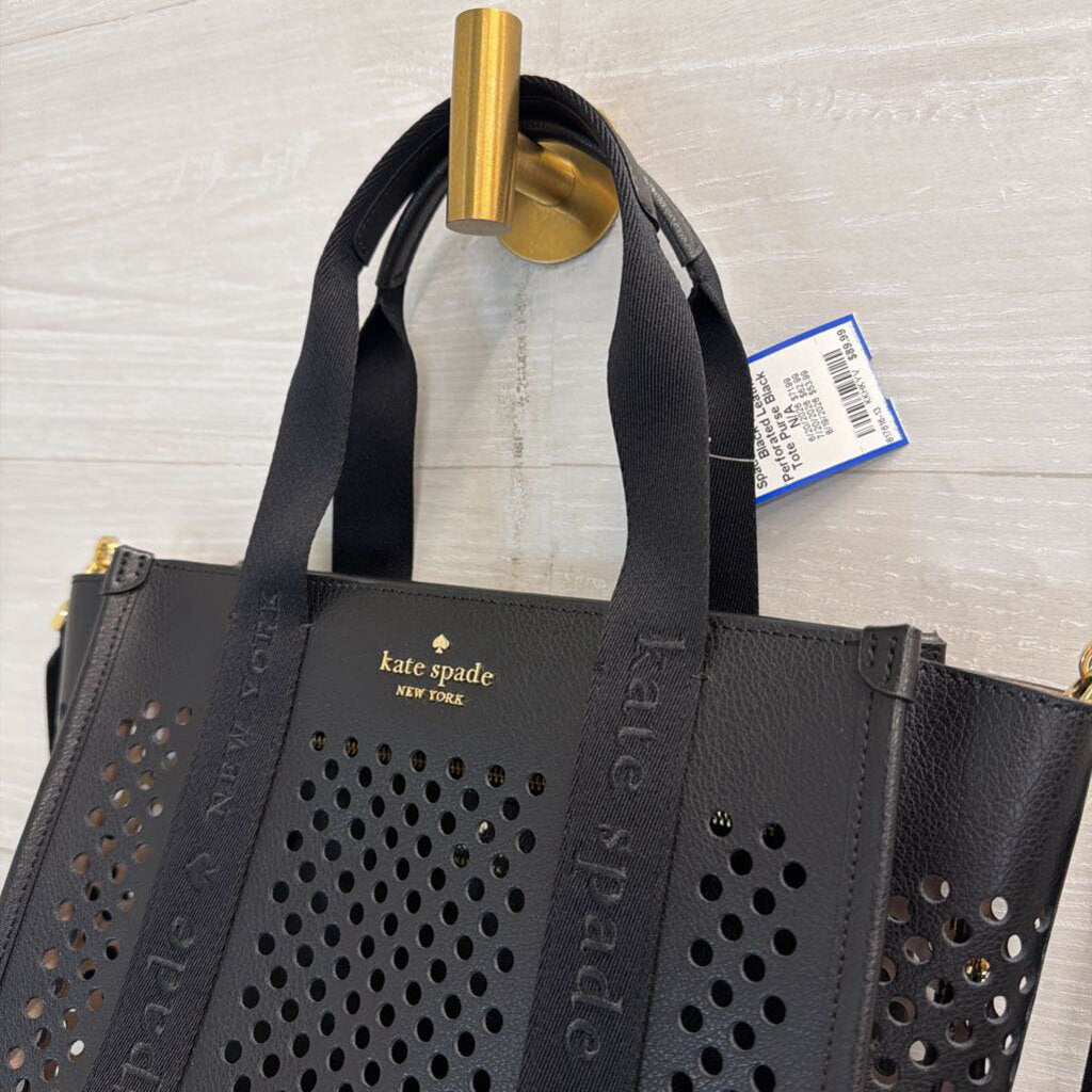 Kate Spade Black Kip Perforated Leather Tote Purse