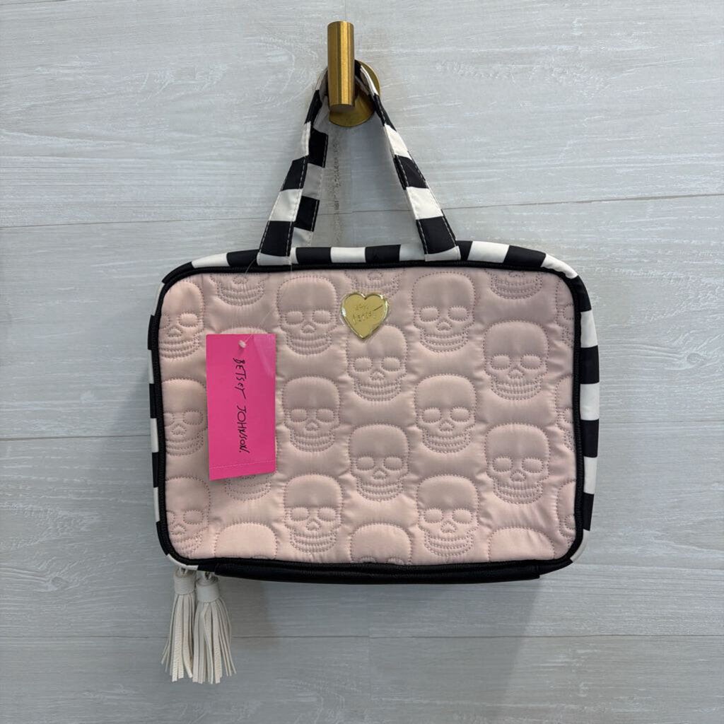 Betsey Johnson Black/ Pink Skeleton Print Travel Case