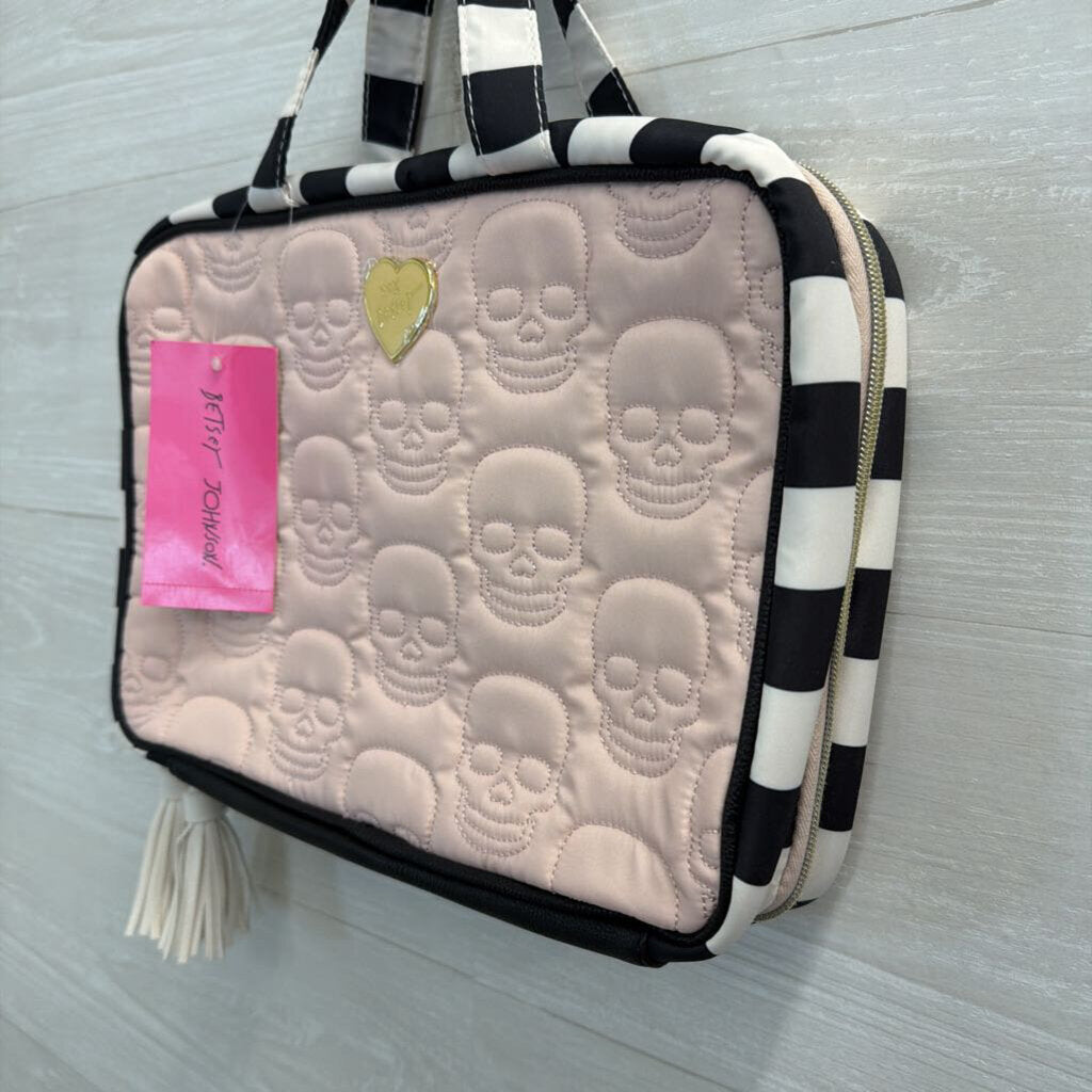 Betsey Johnson Black/ Pink Skeleton Print Travel Case