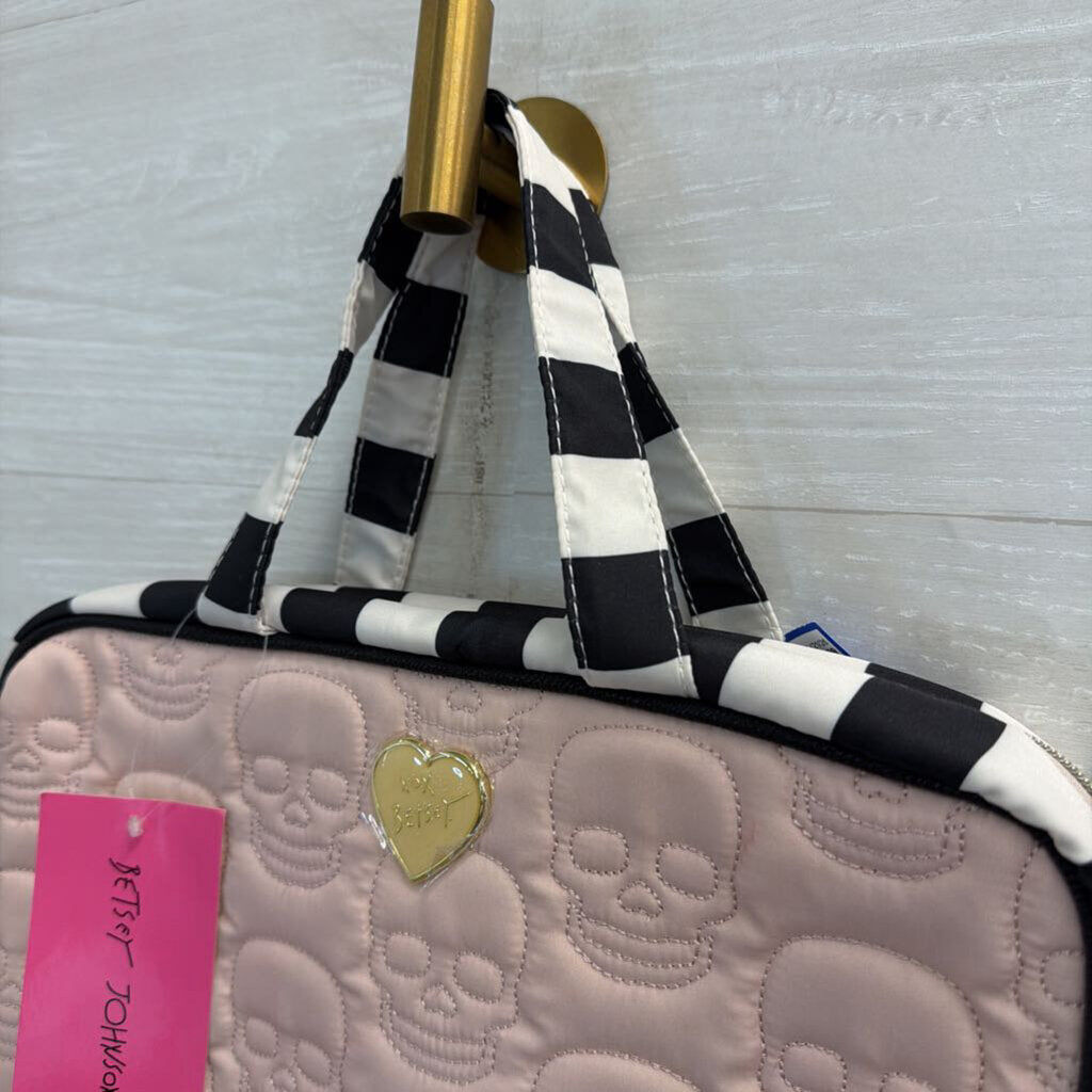 Betsey Johnson Black/ Pink Skeleton Print Travel Case