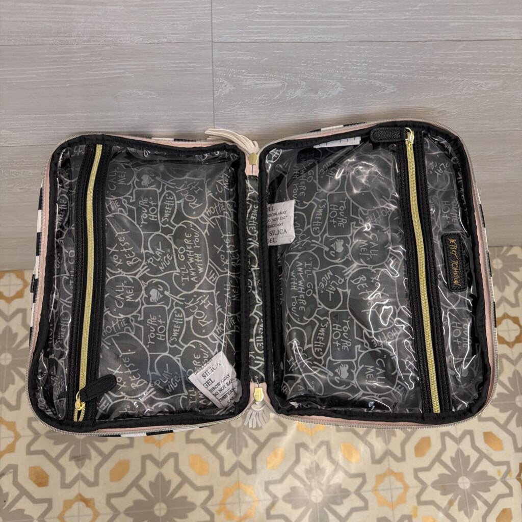 Betsey Johnson Black/ Pink Skeleton Print Travel Case