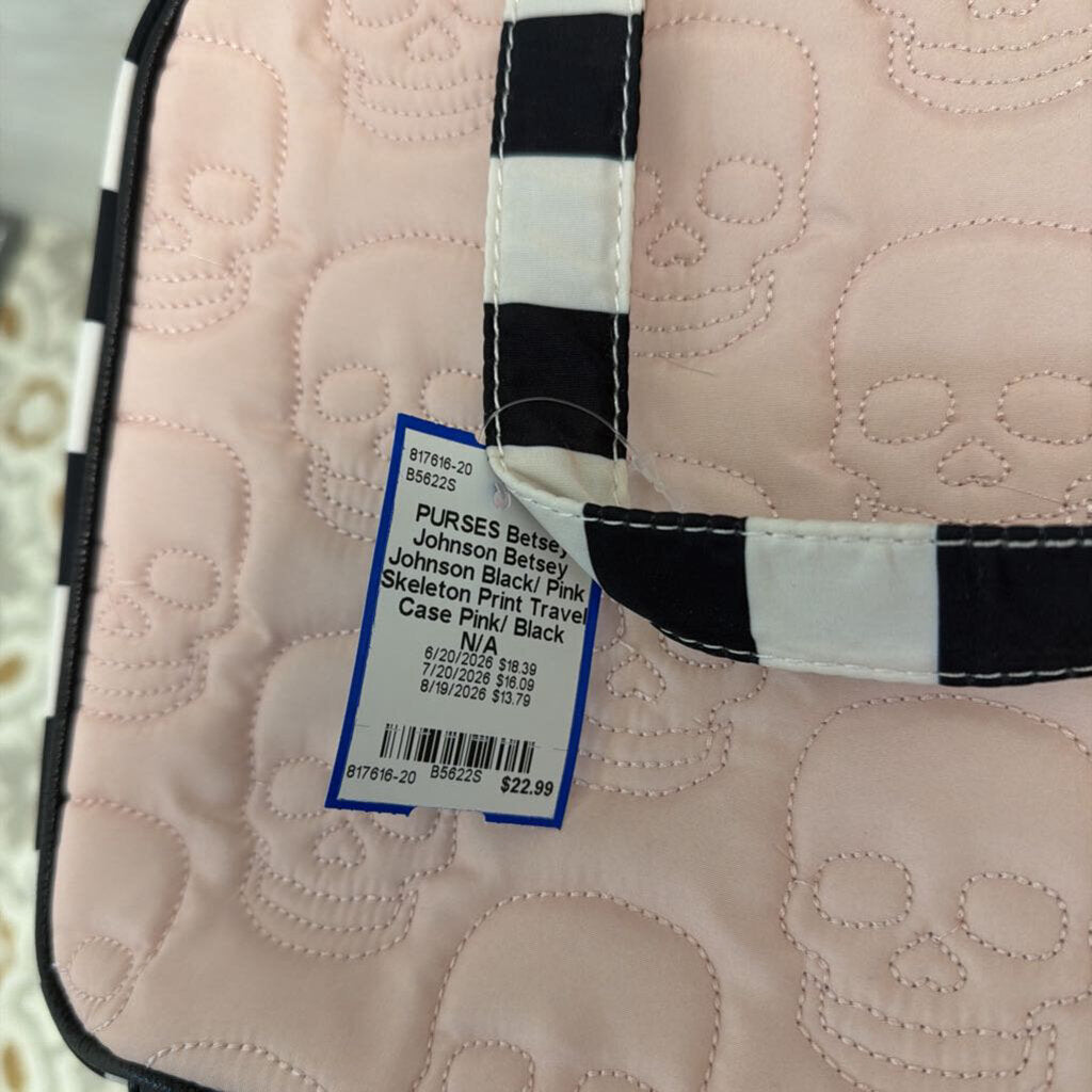 Betsey Johnson Black/ Pink Skeleton Print Travel Case