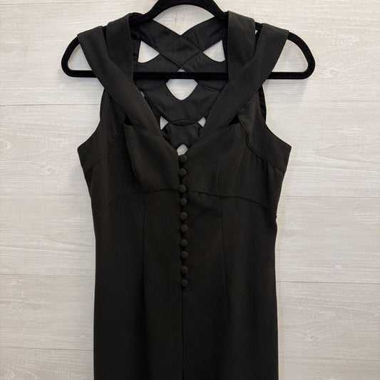 HD Paris Black Cross Back Button Front Sleeveless Jumpsuit 2