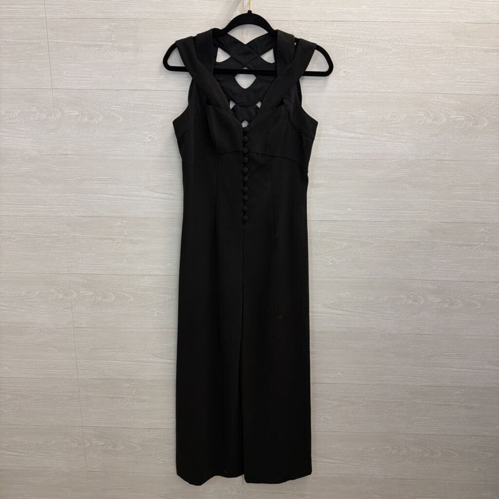 HD Paris Black Cross Back Button Front Sleeveless Jumpsuit 2