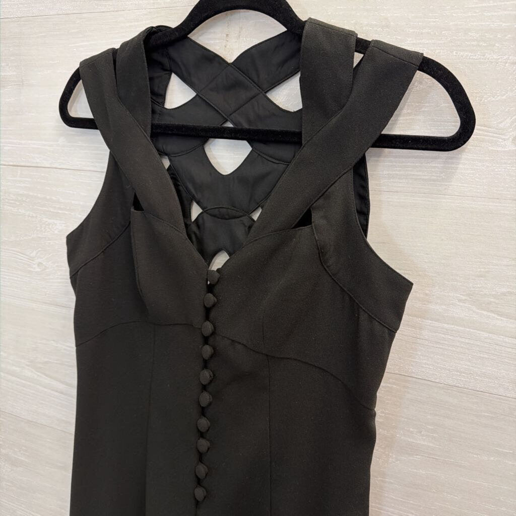 HD Paris Black Cross Back Button Front Sleeveless Jumpsuit 2