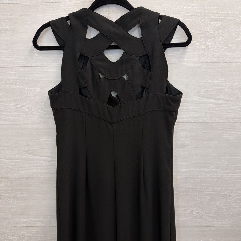 HD Paris Black Cross Back Button Front Sleeveless Jumpsuit 2