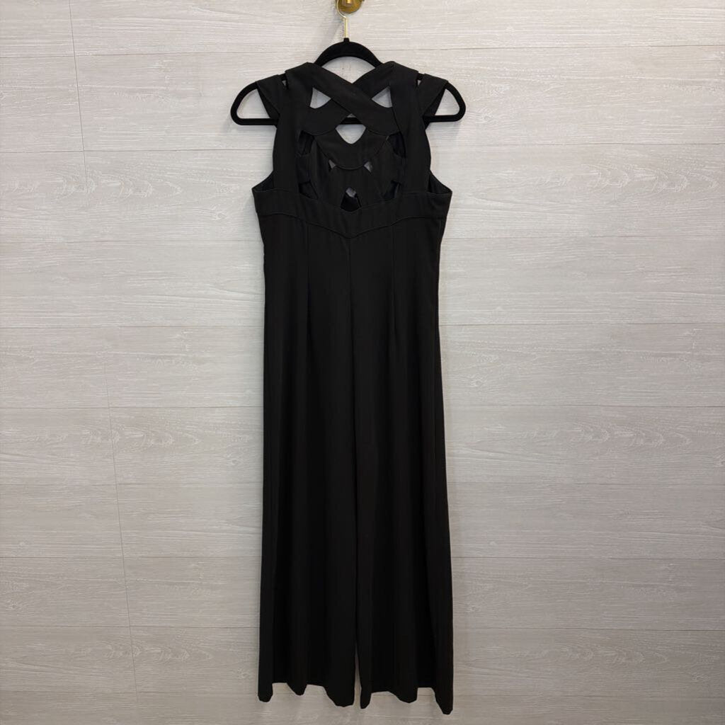 HD Paris Black Cross Back Button Front Sleeveless Jumpsuit 2