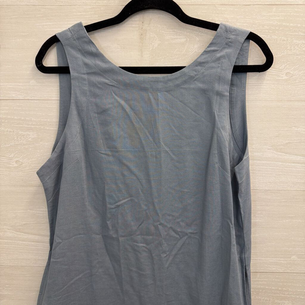 Blue Linen Blend Sleeveless Shift Dress Small