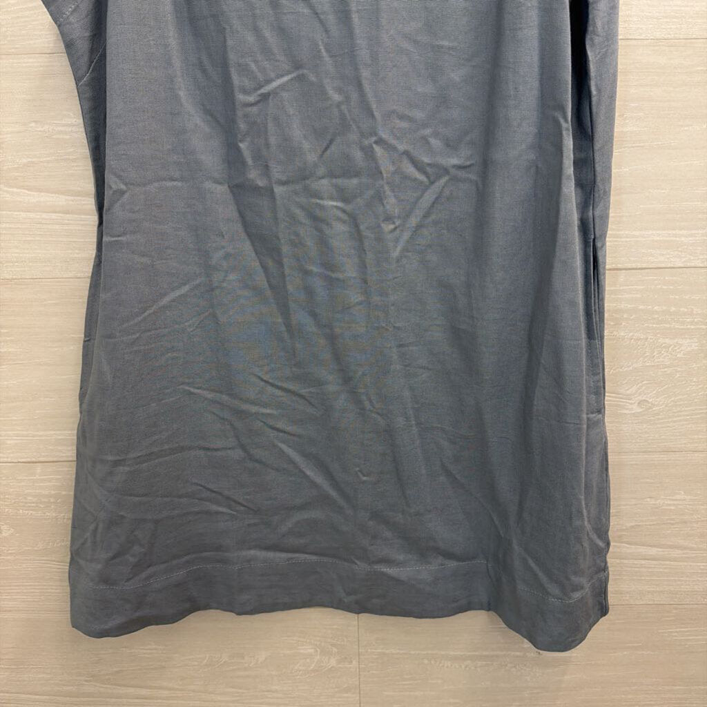 Blue Linen Blend Sleeveless Shift Dress Small