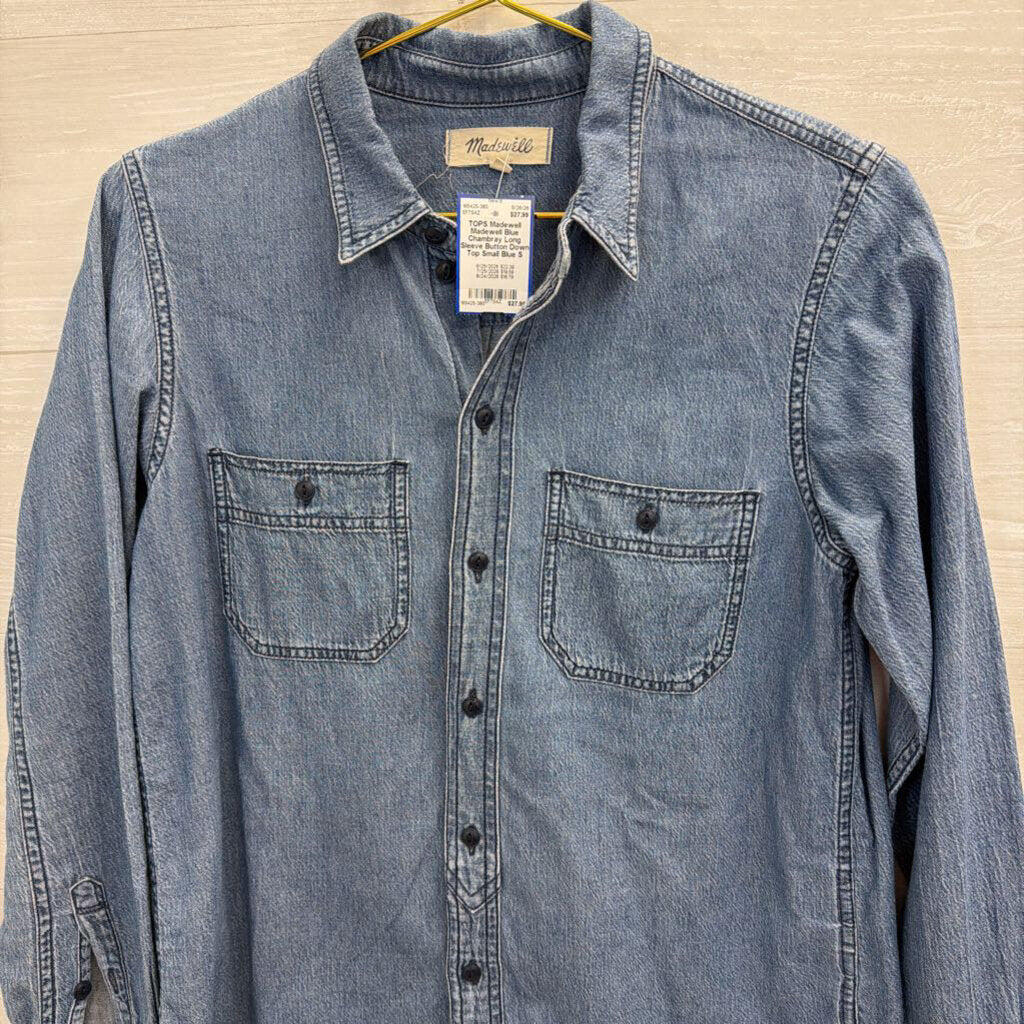 Madewell Blue Chambray Long Sleeve Button Down Top Small