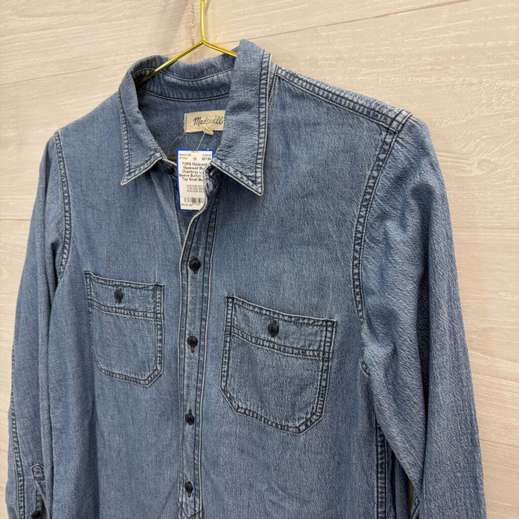 Madewell Blue Chambray Long Sleeve Button Down Top Small