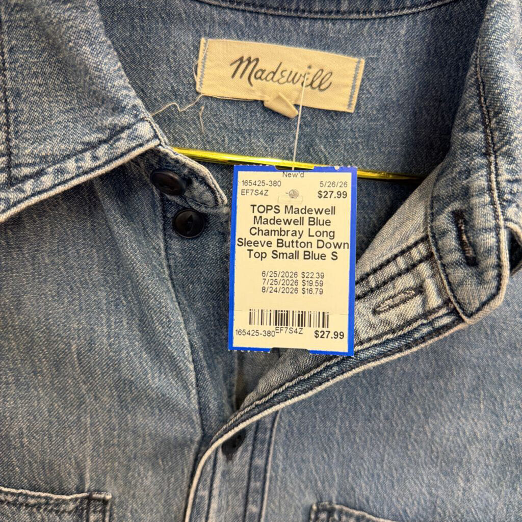 Madewell Blue Chambray Long Sleeve Button Down Top Small