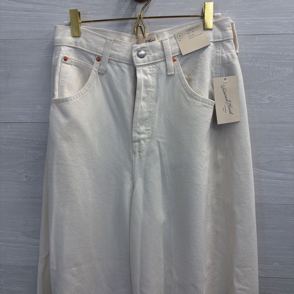 Cream Denim High Rise Curved Leg Jeans 2