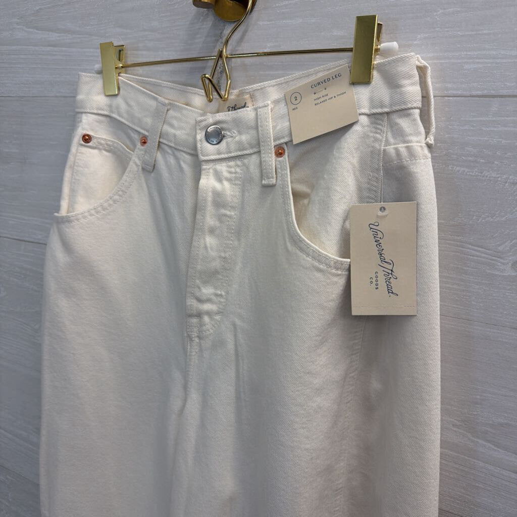 Cream Denim High Rise Curved Leg Jeans 2