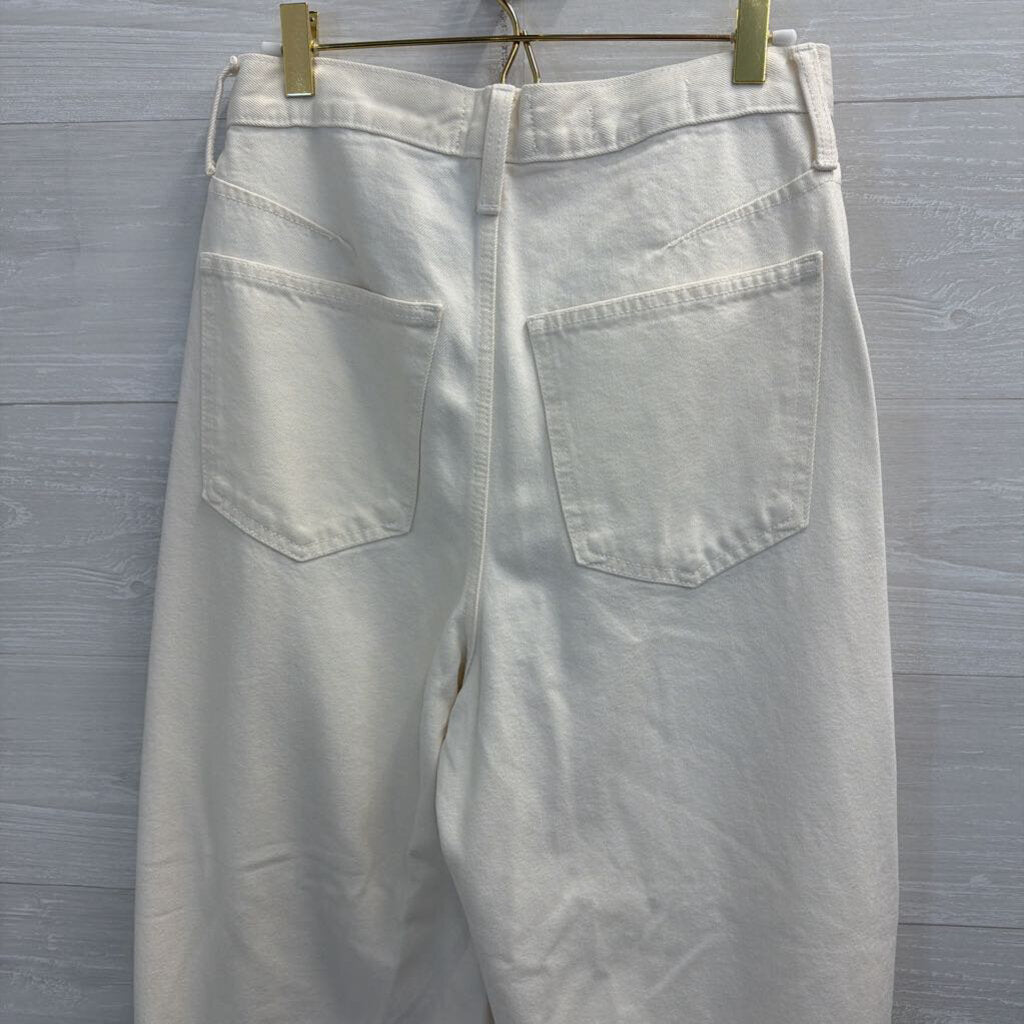 Cream Denim High Rise Curved Leg Jeans 2