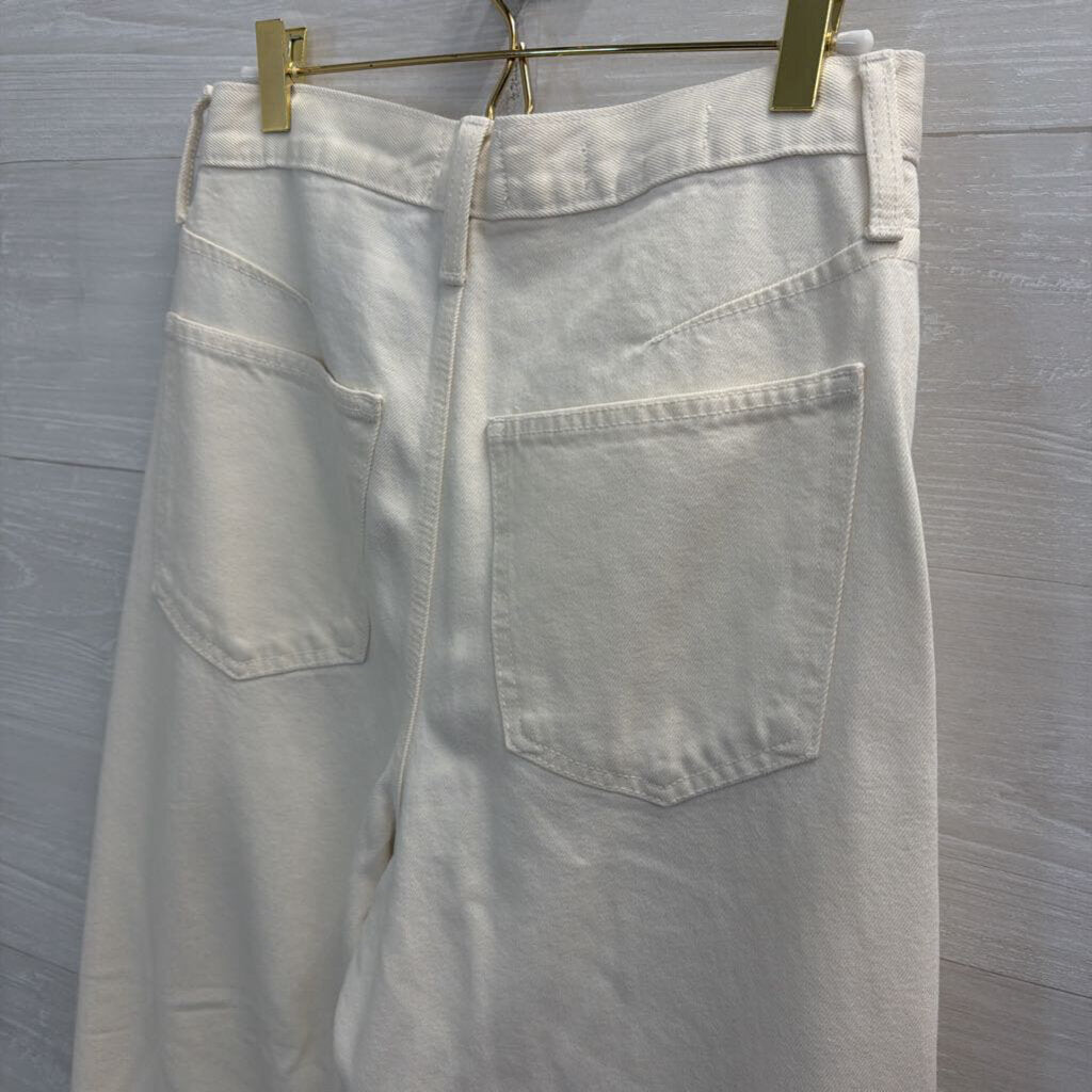 Cream Denim High Rise Curved Leg Jeans 2