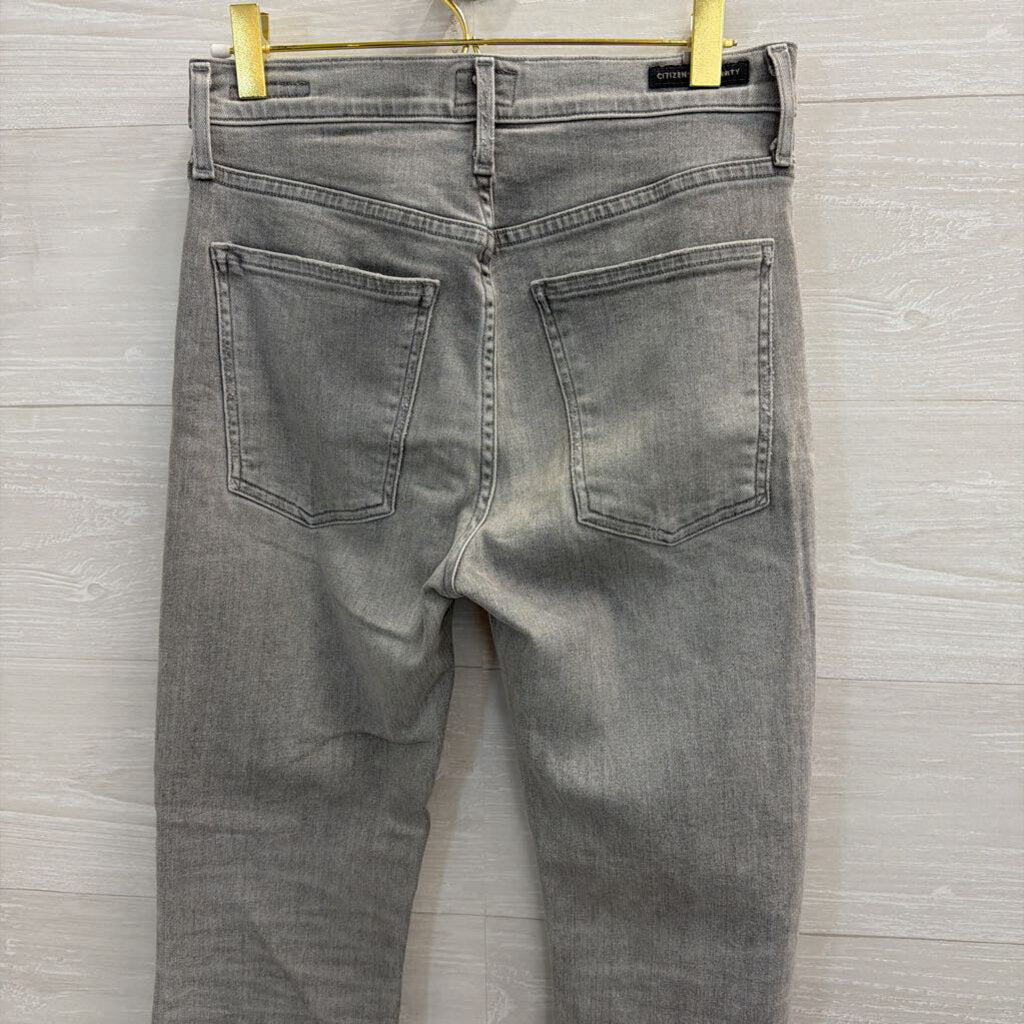 Citizens of Humanity Grey Denim Drew Fray High Rise Crop Flare Jeans 27