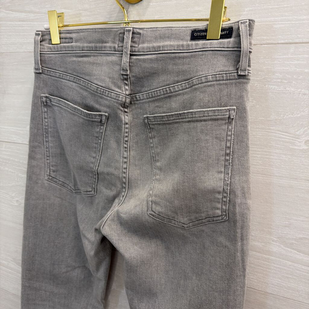 Citizens of Humanity Grey Denim Drew Fray High Rise Crop Flare Jeans 27