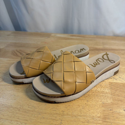 Sam Edelman Brown Leather Adaley Woven Platform Slide Sandals 8.5