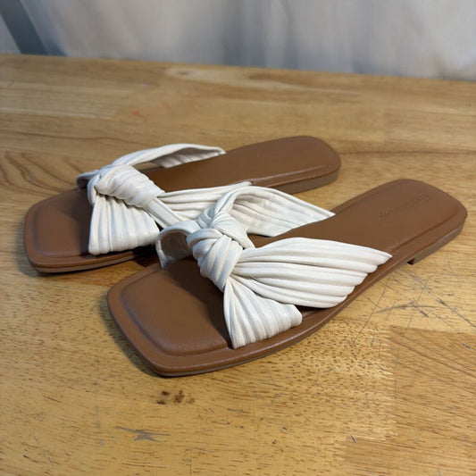 The Drop Brown/ White Leather Strap Ida Bow Sandals 9