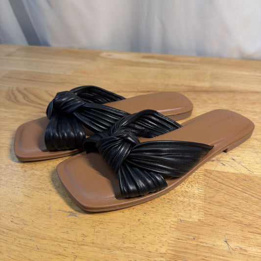 The Drop Brown/ Black Leather Strap Ida Bow Sandals 9