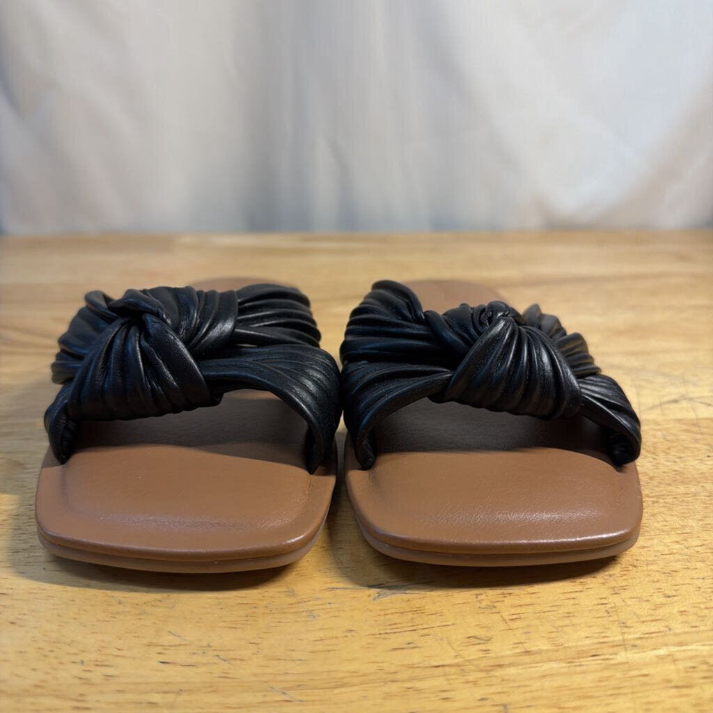 The Drop Brown/ Black Leather Strap Ida Bow Sandals 9