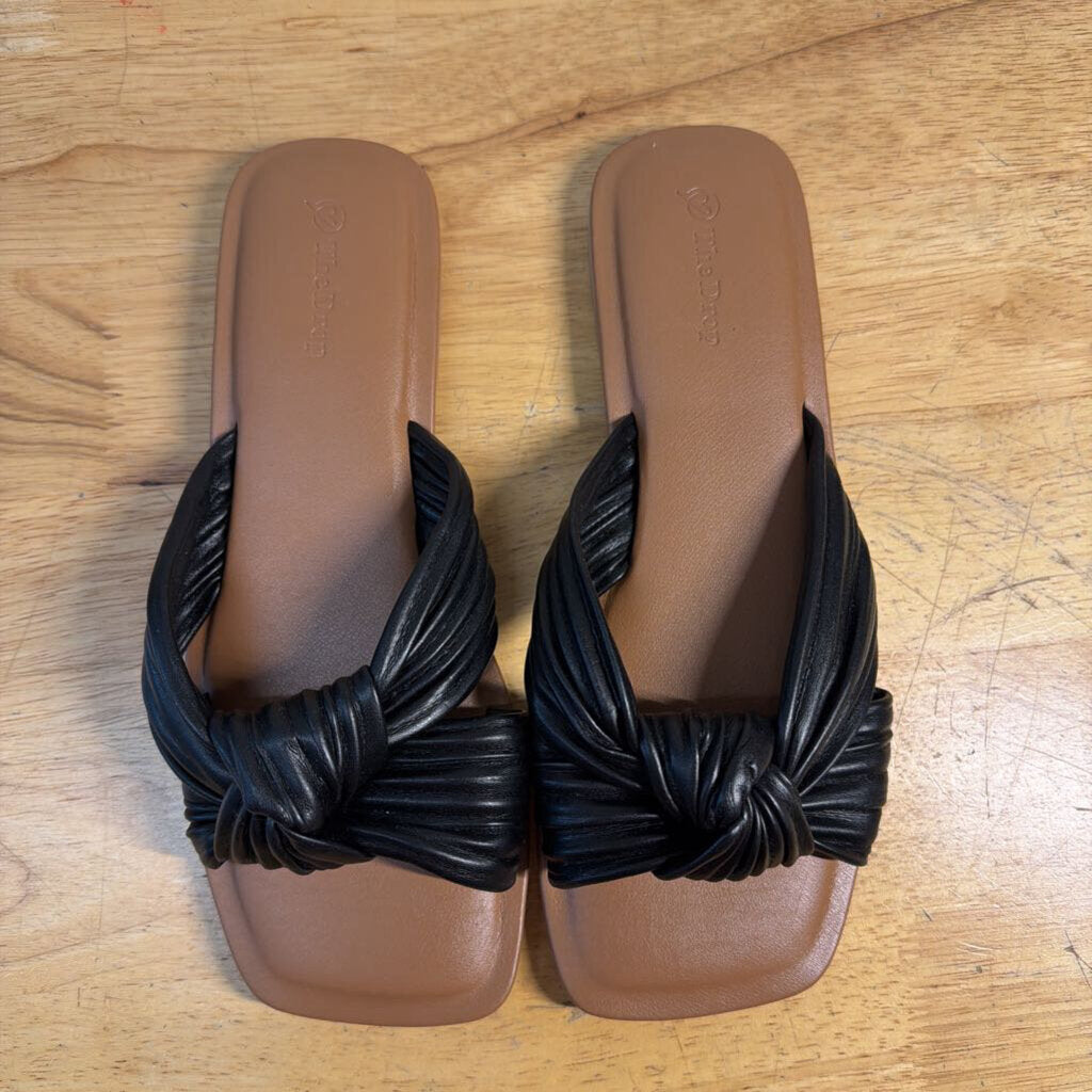 The Drop Brown/ Black Leather Strap Ida Bow Sandals 9
