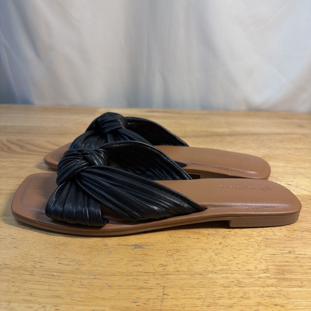 The Drop Brown/ Black Leather Strap Ida Bow Sandals 9