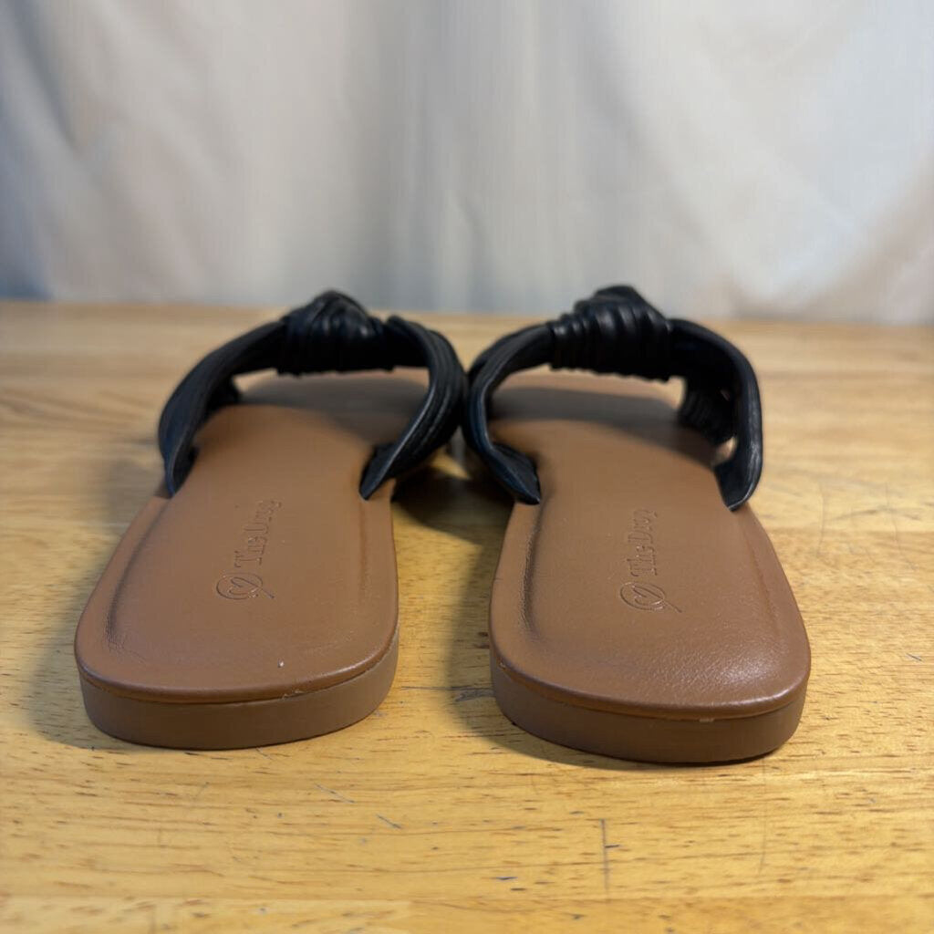 The Drop Brown/ Black Leather Strap Ida Bow Sandals 9