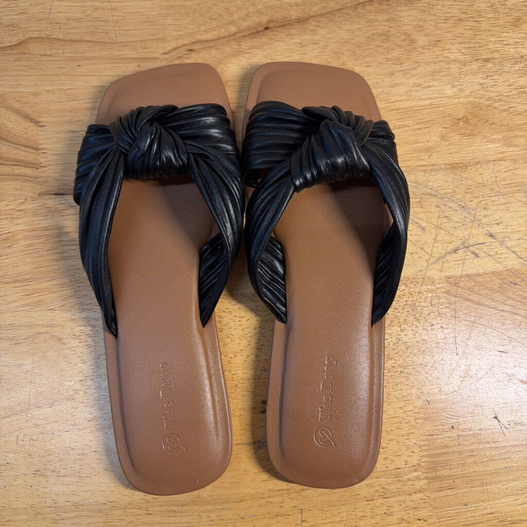 The Drop Brown/ Black Leather Strap Ida Bow Sandals 9