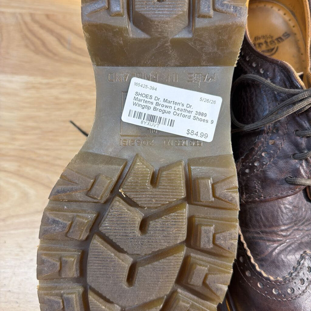 Dr. Martens Brown Leather 3989 Wingtip Brogue Oxford Shoes 9