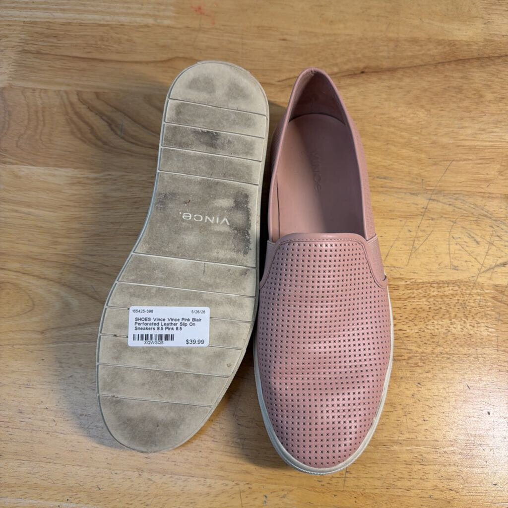 Vince Pink Blair Perforated Leather Slip On Sneakers 8.5