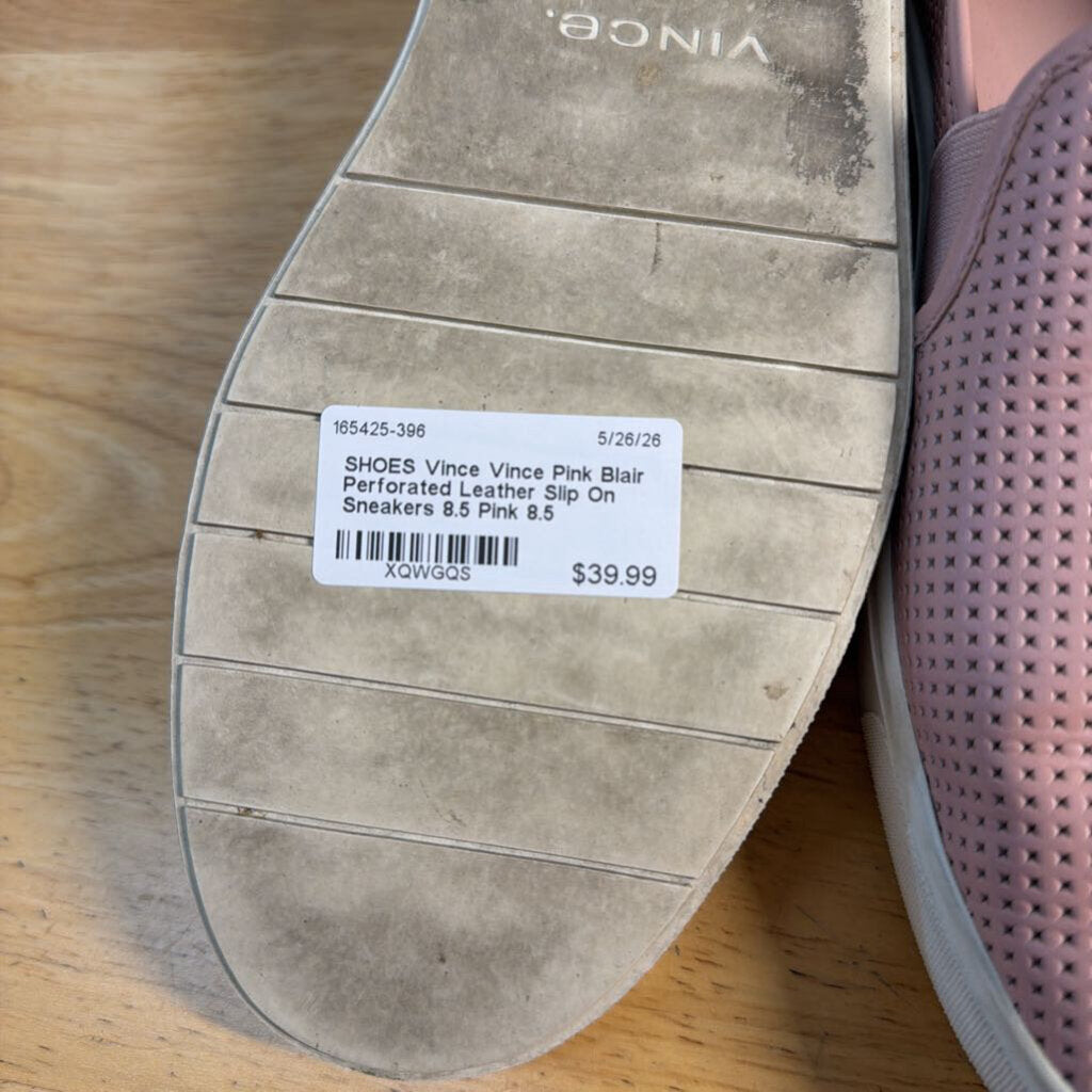 Vince Pink Blair Perforated Leather Slip On Sneakers 8.5